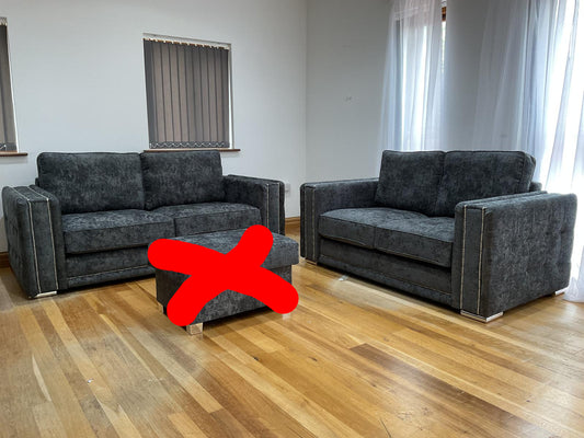Bentley 3+2 Seat Sofa Set - Charcoal With soft polyester upholstery and luxury foam cushions,Pin button detailing arms