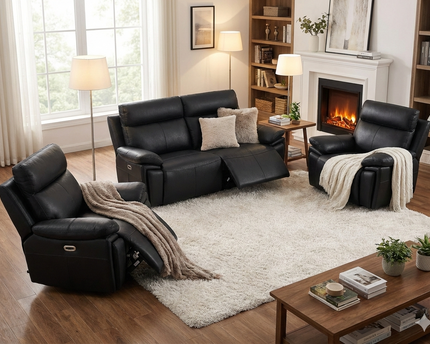 Ashby 2.5 Seater + Armchair + Armchair Power Recliner Sofa Set – Black