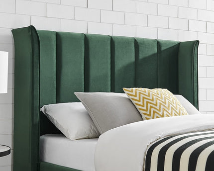 Polaris Wing Headboard Ottoman Bed Bundle - King Size - Emerald