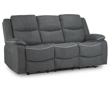 Harald Power Recliner 3 seater - Grey Fabric, cosy upholstery and large padded armrests for added comfort. A USB- charging port, and a handy side pocket, perfect for storing remote control