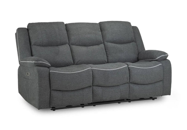 Harald Power Recliner 3 seater - Grey Fabric, cosy upholstery and large padded armrests for added comfort. A USB- charging port, and a handy side pocket, perfect for storing remote control