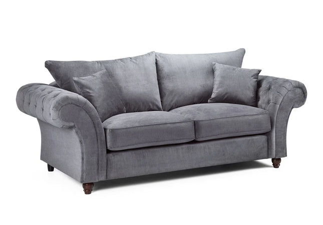 Windsor 3 seater Sofa - Grey  soft polyester upholstery and luxury foam cushions, With rounded, buttoned arms to give the range an elegant, classic look