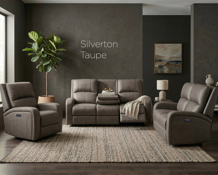 Silverton 3 Seater + Armchair + Armchair Fabric Electric Recliner Sofa Set – Taupe