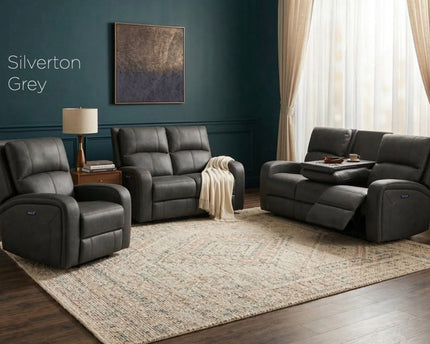 Silverton 3 Seater + 2 Seater Fabric Electric Recliner Sofa Set – Grey