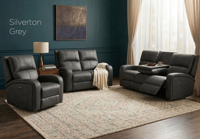 Silverton 3 Seater + Armchair + Armchair Fabric Electric Recliner Sofa Set – Grey