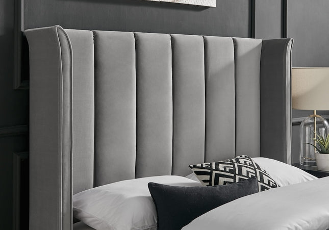 Polaris Wing Headboard Bed Bundle - Double or King Size - Silver