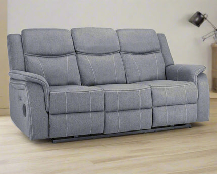 Galaxy Tech Power Recliner 3 Seater Sofa In Grey Fabric