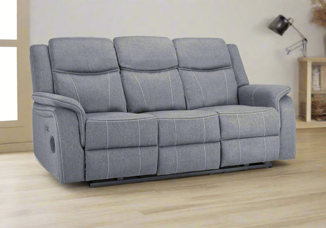 Galaxy Tech Power Recliner 3 Seater Sofa In Grey Fabric