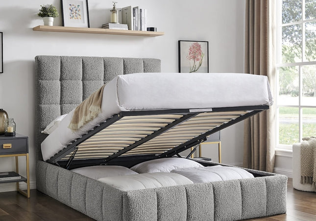 Starla Square Ottoman Bed - Double or King Size - Dove Grey Boucle