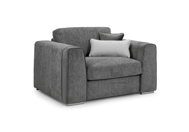 Naples Armchair - Grey, upholstered in soft chenille fabric for ultimate comfort. Featuring removable seat and back cushions with removable covers, Fabric band detail around the arm of the sofa