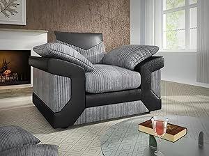 Dino Armchair - Grey,  The Dino embraces a two-toned style with its accent lines that match mix and match scatter back cushions. a hybrid fabric that uses structured cord chenille and high end faux suede leather