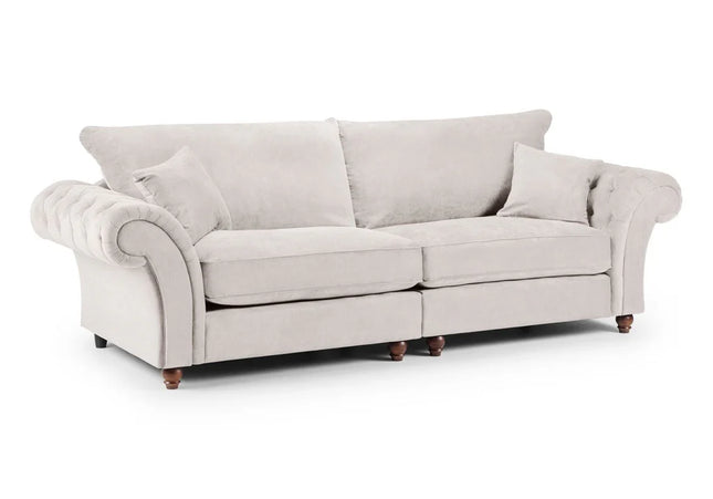 Windsor 4 seater Sofa - Stone  soft polyester upholstery and luxury foam cushions, With rounded, buttoned arms to give the range an elegant, classic look