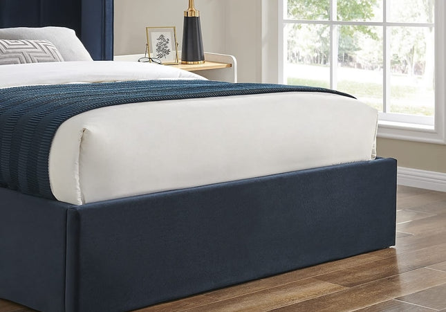 Polaris Wing Headboard Ottoman Bed Bundle -  King Size - Navy