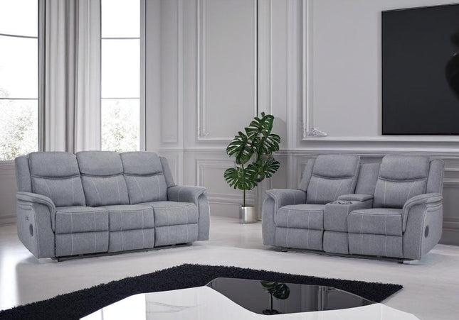 Galaxy Tech Power Recliner 3+2 Sofa Set In Grey Fabric