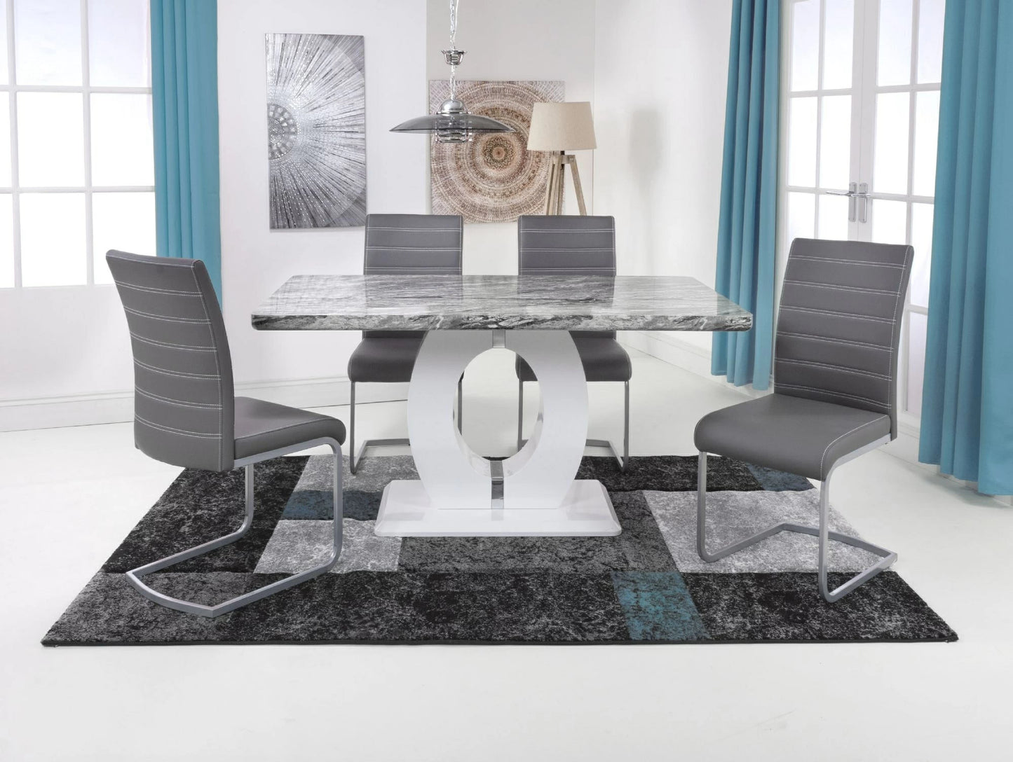 Neptune 1.5m Grey Marble Dining Set With 4 Calisto Black Dining Chairs