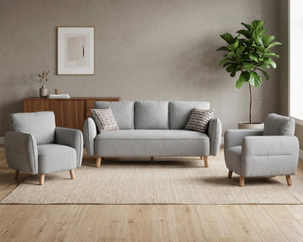 Georgia 3 Seater + Armchair + Armchair Sofa Set – Light Grey