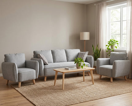Georgia 3 Seater + Armchair + Armchair Sofa Set – Light Grey