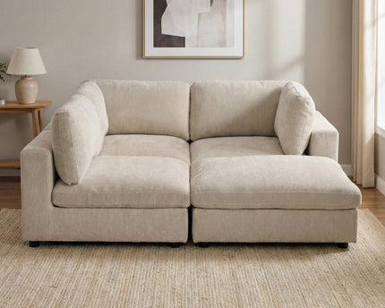 Haven Modular 3 Seater Sofa with Footstool – Biscuit