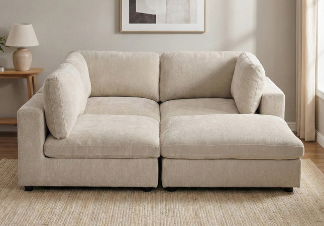 Haven Modular 3 Seater Sofa with Footstool – Biscuit