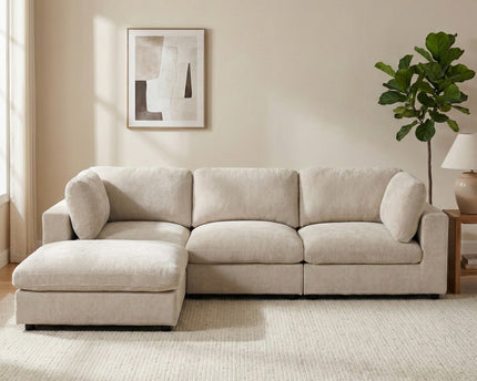 Haven Modular 3 Seater Sofa with Footstool – Biscuit