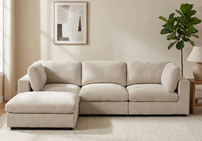 Haven Modular 3 Seater Sofa with Footstool – Biscuit