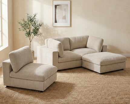 Haven Modular 3 Seater Sofa with Footstool – Biscuit