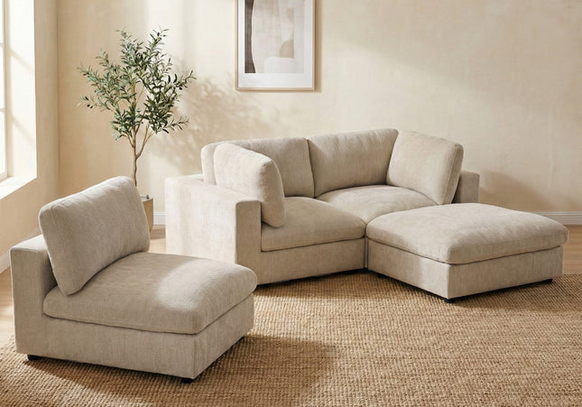Haven Modular 3 Seater Sofa with Footstool – Biscuit