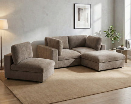Haven Modular 3 Seater Sofa with Footstool – Hazelnut