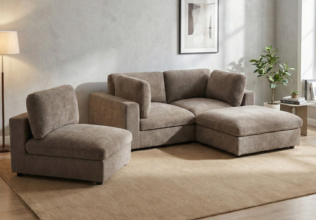 Haven Modular 3 Seater Sofa with Footstool – Hazelnut