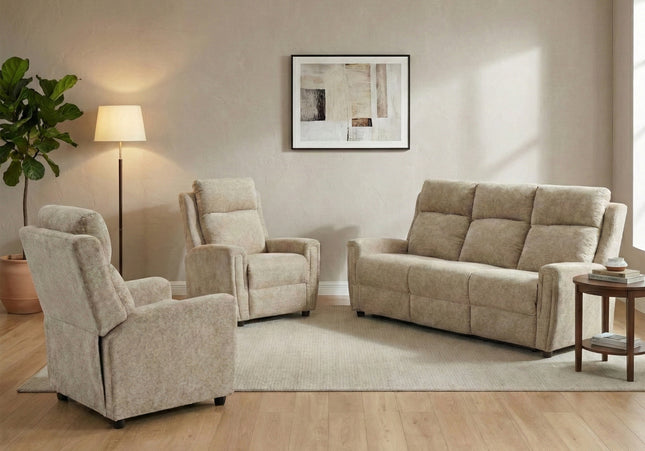 Mayfair 3 Seater + Armchair + Armchair Fixed Sofa Set – Beige