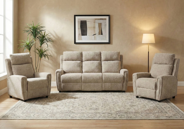 Mayfair 3 Seater + Armchair + Armchair Fixed Sofa Set – Beige