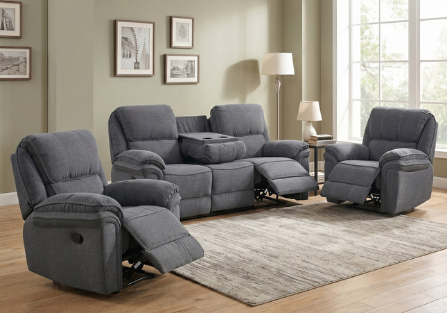 Belmont 3 Seater + Armchair + Armchair Manual Recliner Sofa Set – Dark Grey