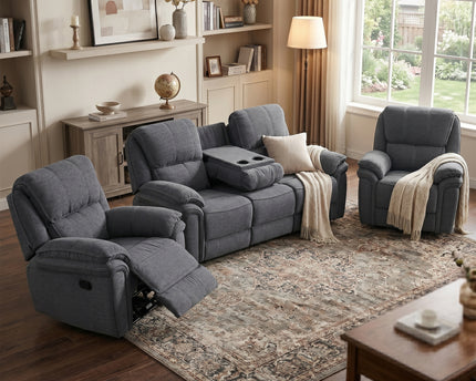 Belmont 3 Seater + Armchair + Armchair Manual Recliner Sofa Set – Dark Grey