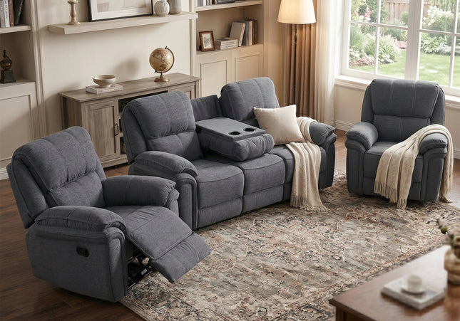 Belmont 3 Seater + Armchair + Armchair Manual Recliner Sofa Set – Dark Grey