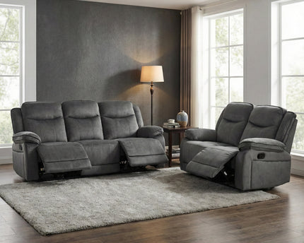 Clayton 3 Seater + 2 Seater Manual Recliner Sofa Set – Grey