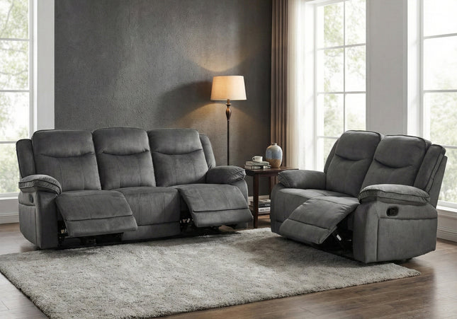 Clayton 3 Seater + 2 Seater Manual Recliner Sofa Set – Grey