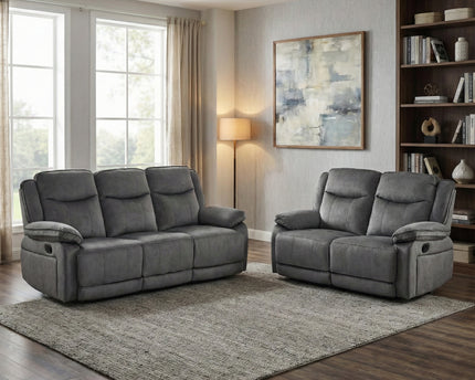 Clayton 3 Seater + 2 Seater Manual Recliner Sofa Set – Grey
