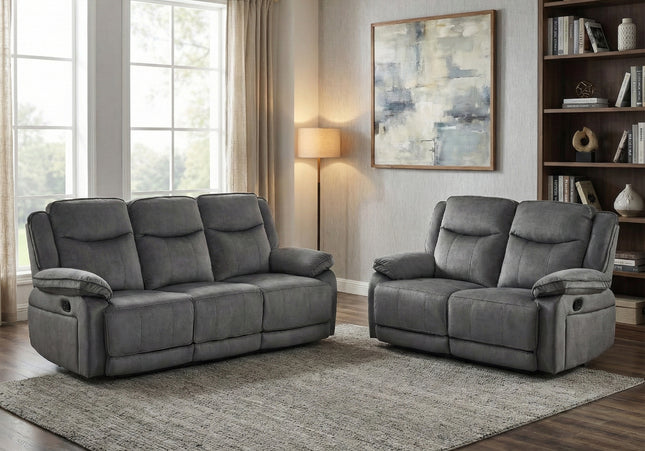 Clayton 3 Seater + 2 Seater Manual Recliner Sofa Set – Grey