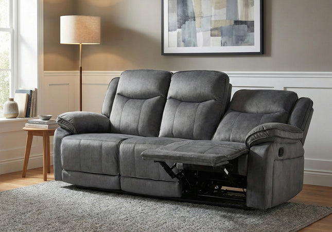 Clayton 3 Seater Manual Recliner Sofa – Grey