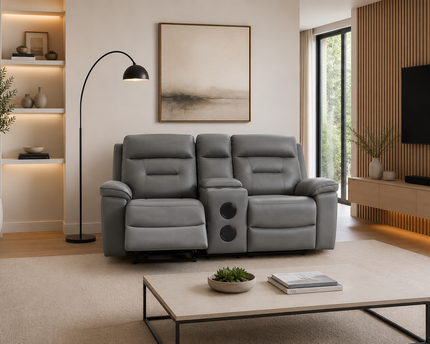 Brayden 2 Seater Power Recliner Sofa With Console In Grey