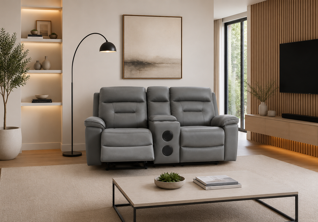 Brayden 2 Seater Power Recliner Sofa With Console In Grey