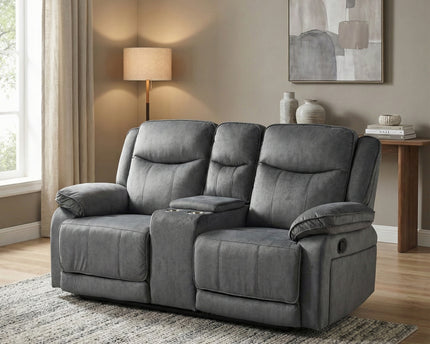 Clayton 2 Seater Manual Recliner Console Sofa – Grey