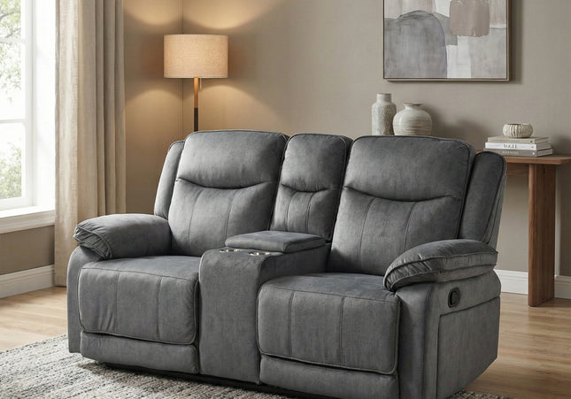 Clayton 2 Seater Manual Recliner Console Sofa – Grey