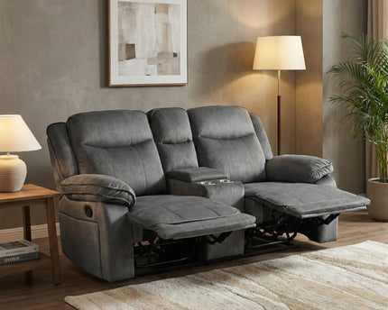 Clayton 2 Seater Manual Recliner Console Sofa – Grey