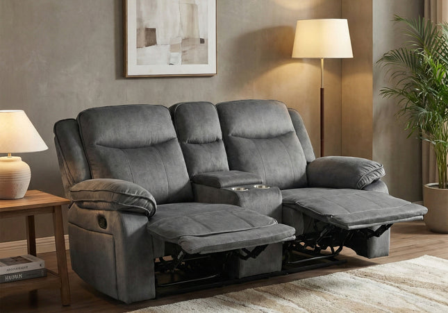Clayton 2 Seater Manual Recliner Console Sofa – Grey