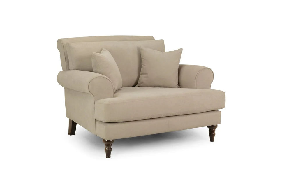 Summer armchair  - Beige, Featuring classically scrolled arms and gorgeously turned wooden legs, The remarkably soft, removable cushions with anti-slip panels keep your sofa looking immaculate