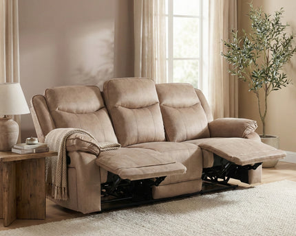 Clayton 3 Seater Manual Recliner Sofa – Light Brown