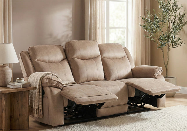 Clayton 3 Seater Manual Recliner Sofa – Light Brown