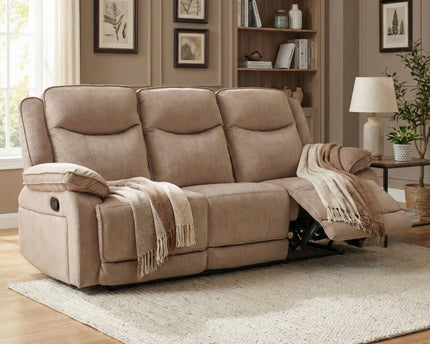 Clayton 3 Seater + Armchair + Armchair Manual Recliner Sofa Set – Light Brown