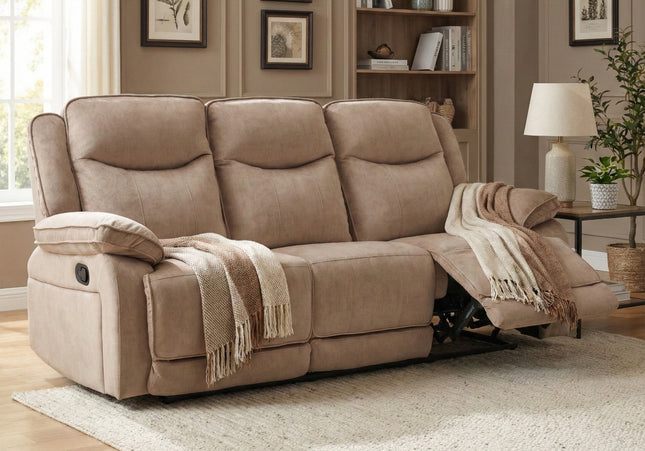 Clayton 3 Seater Manual Recliner Sofa – Light Brown